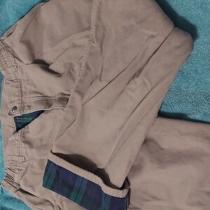 LL Bean Men's Tan Pants 35×32 Flannel Lined Pathfinder Pants Elastic Waist